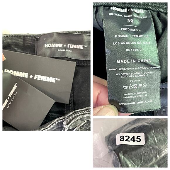 Homme + Femme NEW Distressed Flames Logo Jean Shorts Mens Sz 30 Black Stretch - Picture 8 of 8